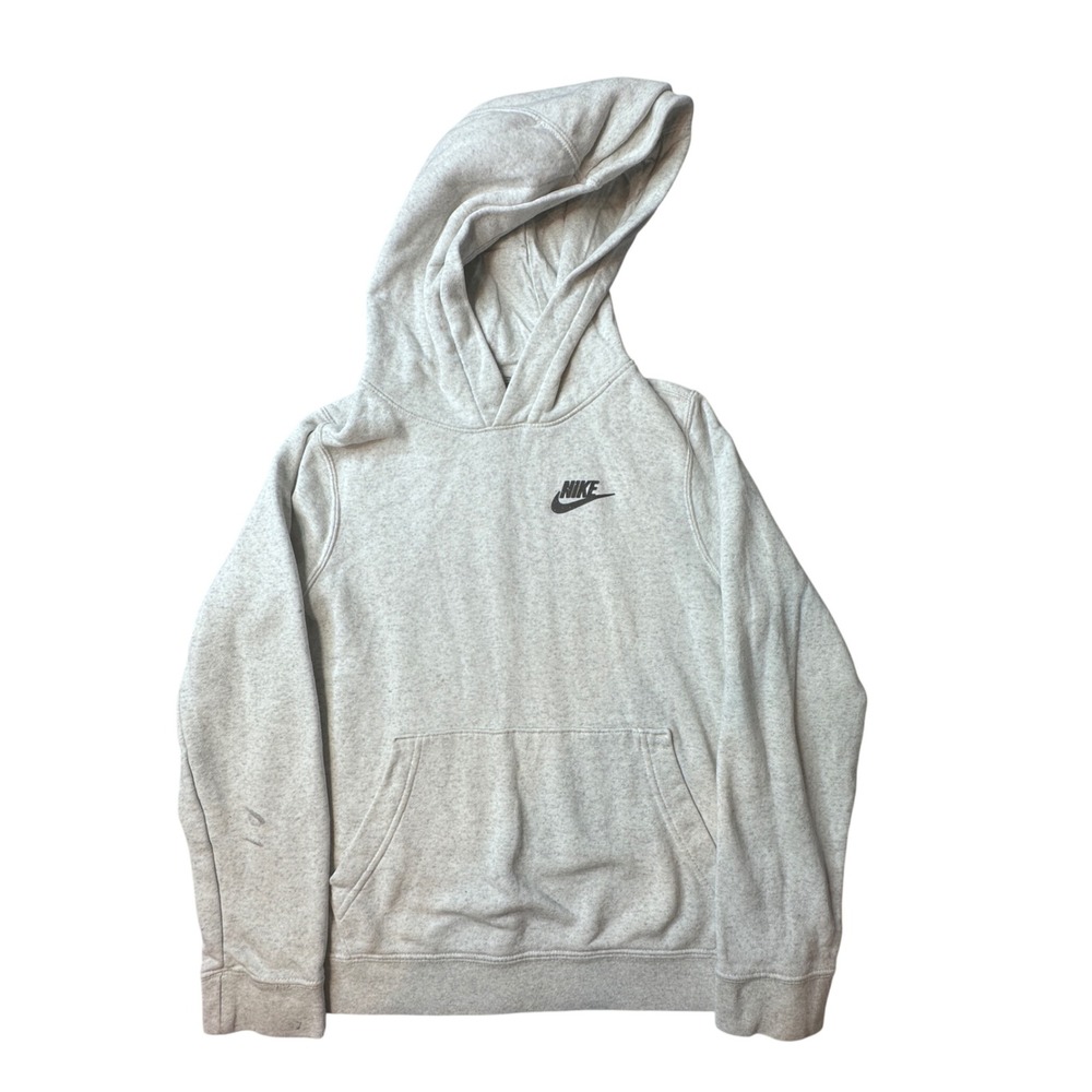 Nike Hoodie Kids M DA1407-100 Light Grey Heather Fleece Pullover Logo